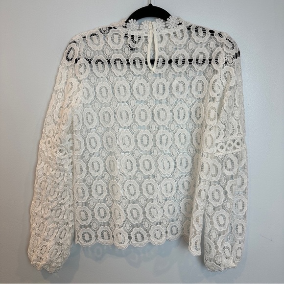Aqua White Bishop Sleeve Lace Sheer Blouse Small - Picture 3 of 8